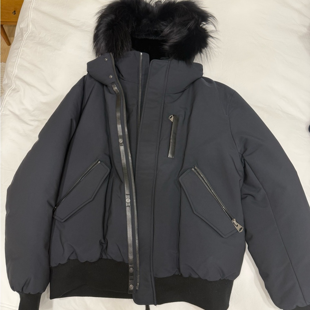 Mackage DIXON 2-in-1 Nordic Tech down bomber with blue fox fur (MENS)